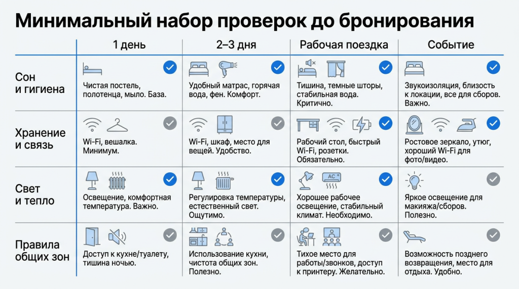 Минимальный набоор проверок до бронирования