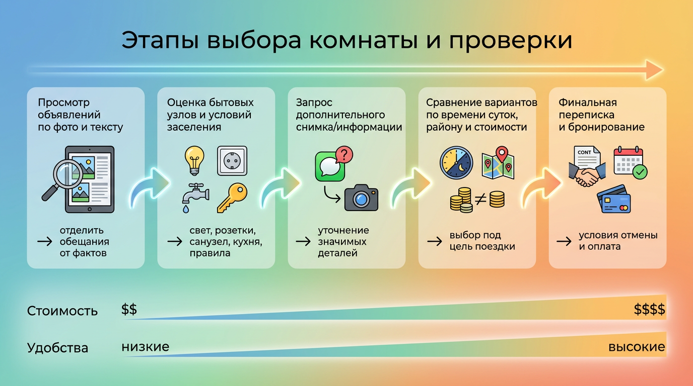 Этапы выбора комнаты и проверок